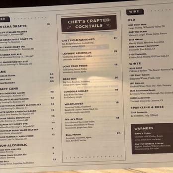 Chet's Bar and Grill - Chet's selection drinking menu - American Near Me - Big Sky, Montana