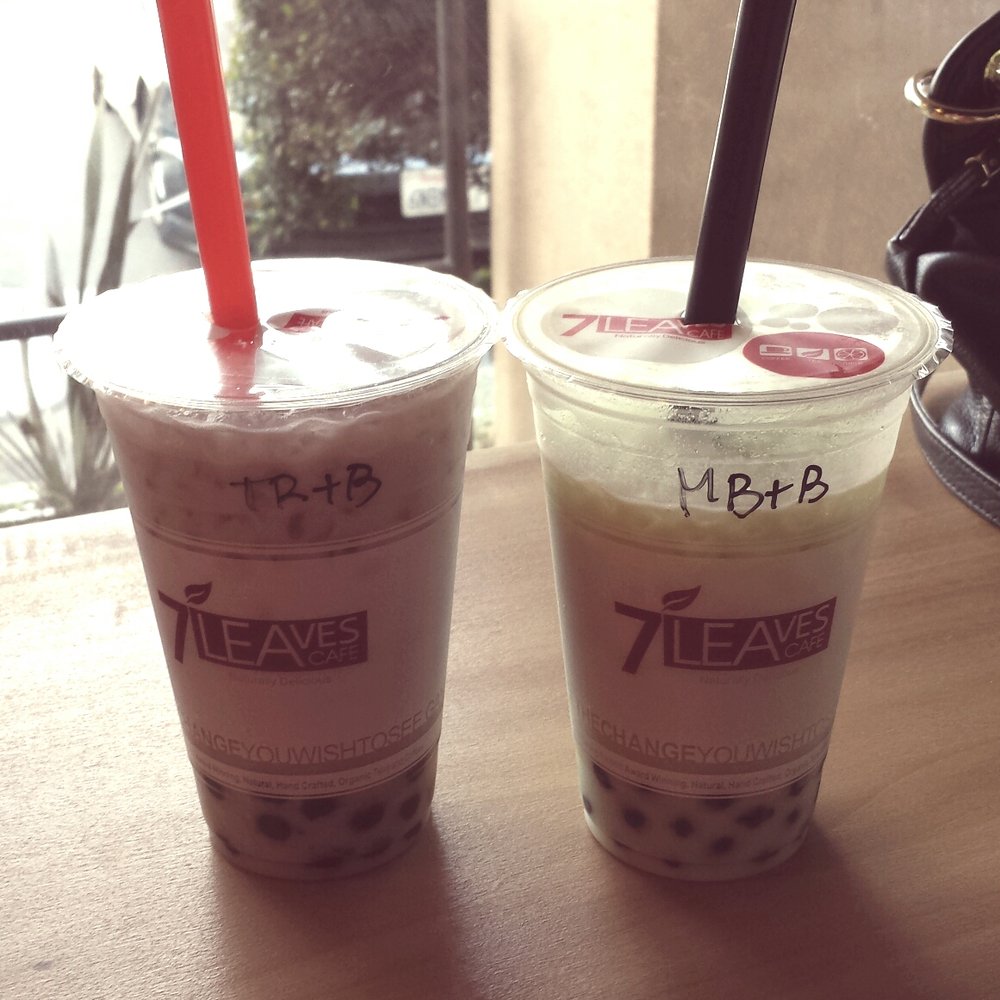 7 Leaves Cafe - Taro milk tea with boba (left) and mung bean with boba (right) - Coffee & Tea Near Me - Cypress, California