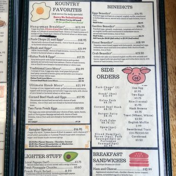 Kountry Style Kitchen Restaurant - Menu (as of March 2022) - Breakfast & Brunch Near Me - Ewa Beach, Hawaii