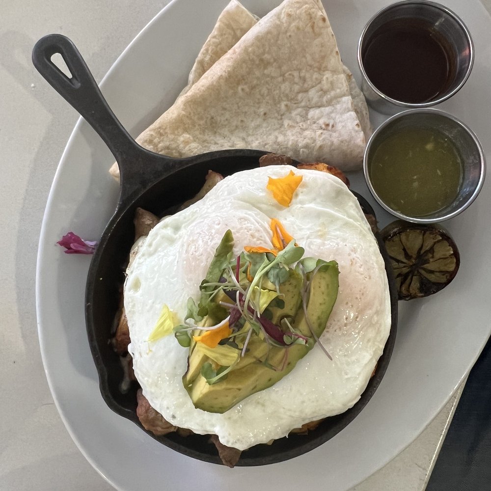 Morning Squeeze - Hangover Bowl (Eggs, green chile pork, potatoes, beans, cheese) - Breakfast & Brunch Near Me - Phoenix, Arizona Morning Squeeze - Hangover Bowl (Eggs, green chile pork, potatoes, beans, cheese) - Breakfast & Brunch Near Me - Phoenix, Arizona