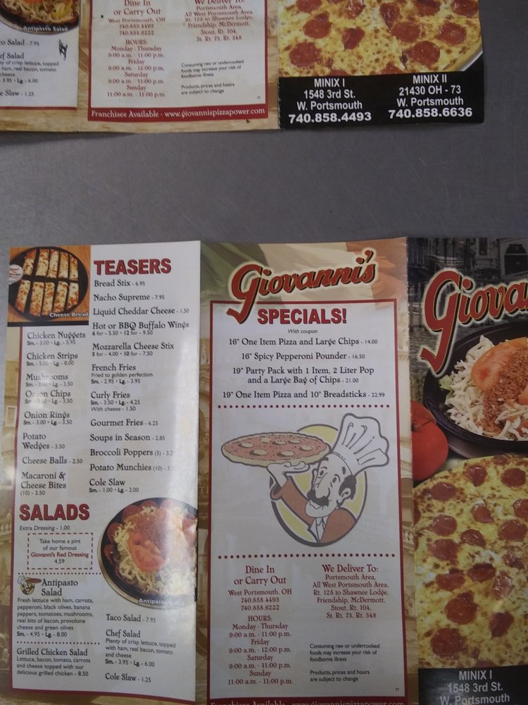 MINIX’S GIOVANNI’S I Pizza 1548 3rd St, West Portsmouth, OH