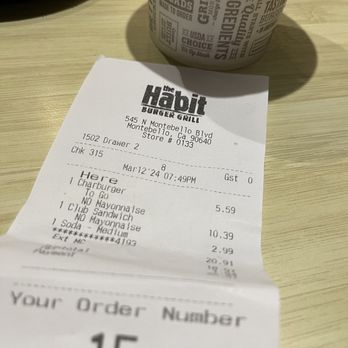 Habit Burger & Grill - Receipt 2 - Salad Near Me - Montebello, California Habit Burger & Grill - Receipt 2 - Salad Near Me - Montebello, California