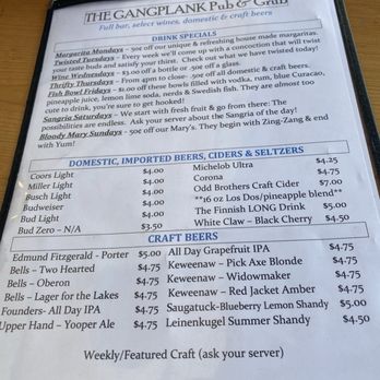 The Gangplank - Menu - Bars Near Me - St Ignace, Michigan The Gangplank - Menu - Bars Near Me - St Ignace, Michigan