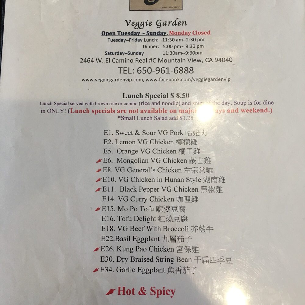 Veggie Garden - Lunch menu - Vegan Near Me - Mountain View, California Veggie Garden - Lunch menu - Vegan Near Me - Mountain View, California