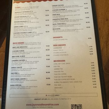 Joy's Noodles & Rice - Menu - Thai Near Me - Chicago, Illinois