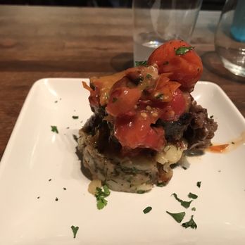 R Kitchen - Potato smash, short rib, and candy sweet tomatoes. Made my mouth so happy - New American Near Me - Charleston, South Carolina