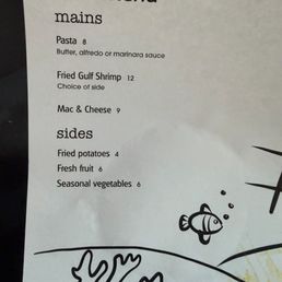 Kids menu