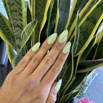 Tami's - St Patrick's Days nails!  sage green nails with chrome - Nail Salons Near Me - Long Beach, California