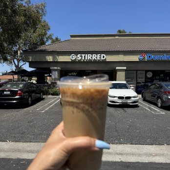 Stirred Roasters Coffee House - Latte with almond milk and sugar free hazelnut Monin syrup - Coffee Roasteries Near Me - Cerritos, California