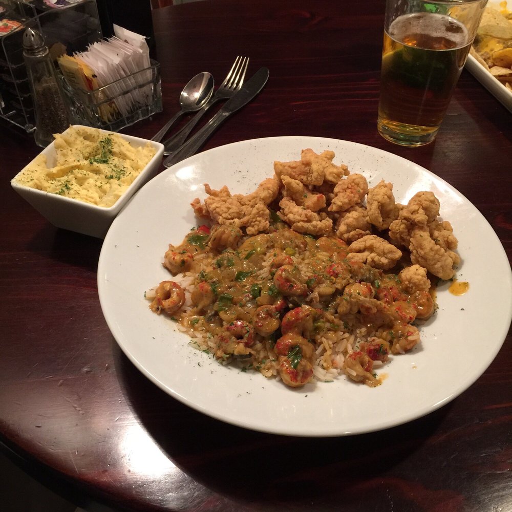 Cafe Le Jardin - Half crawfish étouffée half fried crawfish with side potato salad. - Cafes Near Me - New Iberia, Louisiana Cafe Le Jardin - Half crawfish étouffée half fried crawfish with side potato salad. - Cafes Near Me - New Iberia, Louisiana