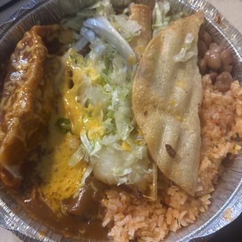 Carolina's Mexican Food - Combo with green corn tamale, cheese enchilada, and crispy potato taco, beans and rice - Mexican Near Me - Phoenix, Arizona
