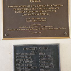 Sartory Senior Center - Plaque affixed to an interior side wall of building