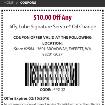 Jiffy Lube - Don't forget to get the coupom off their site! - Oil Change Stations Near Me - Everett, Washington