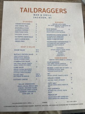 Menu photo 2 Taildraggers Bar & Grill Jackson, MI