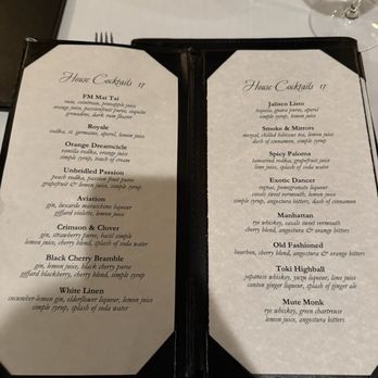 Forbes Mill Steakhouse - Cocktail menu - Steakhouses Near Me - Los Gatos, California