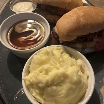 Third Street Social - Prime Rib sandwich with au jus and horseradish and a side of mashed potatoes - New American Near Me - Kansas City, Missouri Third Street Social - Prime Rib sandwich with au jus and horseradish and a side of mashed potatoes - New American Near Me - Kansas City, Missouri