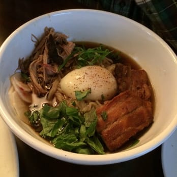 Cafe Genevieve - Ramen Noodle Bowl w/ Crispy Pork Belly & Pouched Egg - Breakfast & Brunch Near Me - Jackson, Wyoming Cafe Genevieve - Ramen Noodle Bowl w/ Crispy Pork Belly & Pouched Egg - Breakfast & Brunch Near Me - Jackson, Wyoming