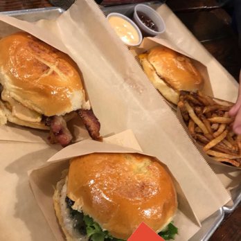 Social Burger - Cheeseburger w bacon on the left. Turkey burger on the right. Grilled cheese on the top. - Burgers Near Me - Vienna, Virginia Social Burger - Cheeseburger w bacon on the left. Turkey burger on the right. Grilled cheese on the top. - Burgers Near Me - Vienna, Virginia