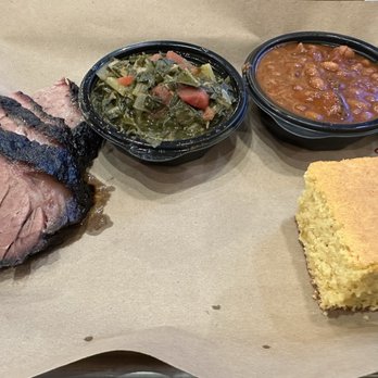 Mission BBQ - Brisket with greens and baked beans - Barbeque Near Me - Rockville, Maryland