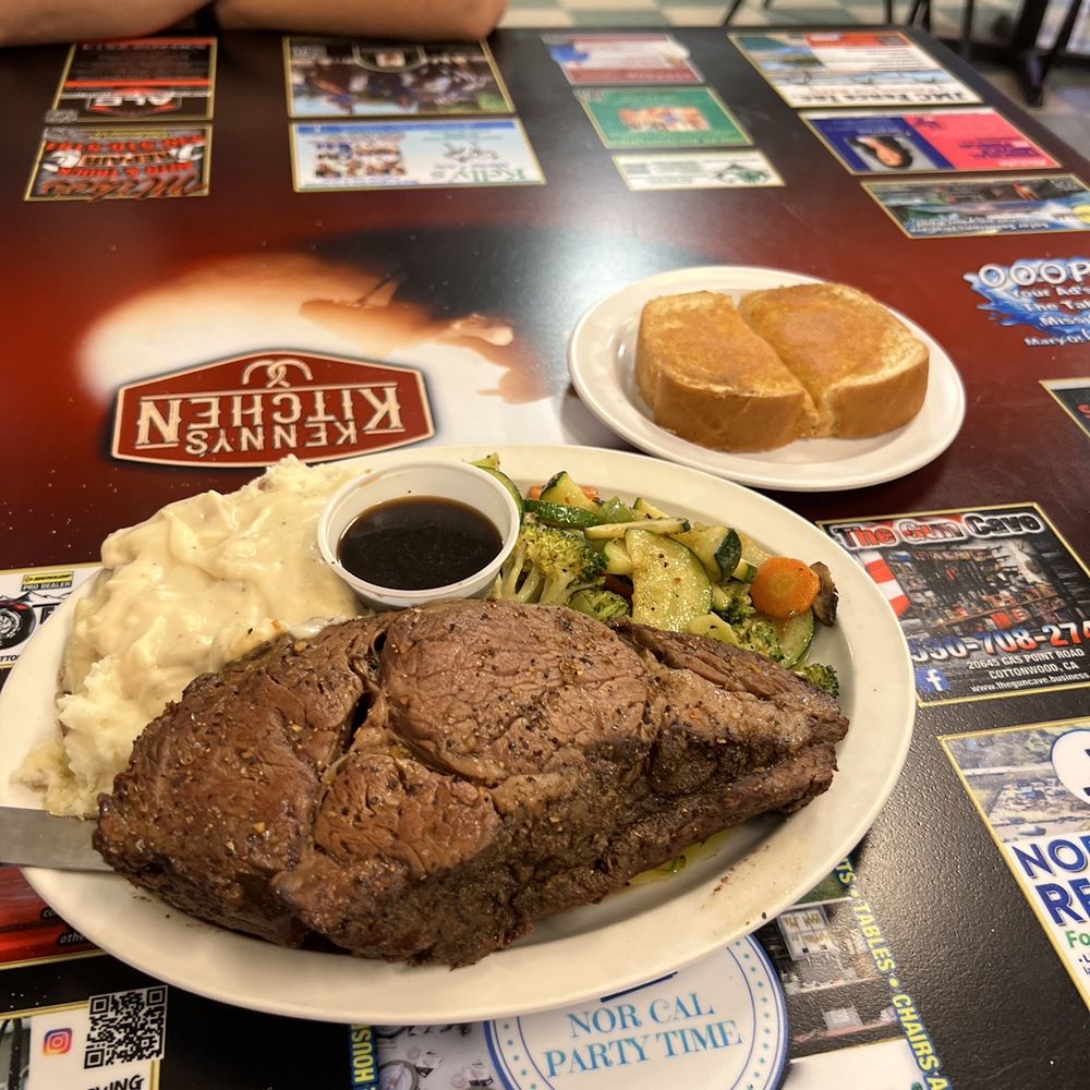 Kenny’s Kitchen - Prime Rib (end cut), mashed and veggies also came with side salad - Barbeque Near Me - Cottonwood, California Kenny’s Kitchen - Prime Rib (end cut), mashed and veggies also came with side salad - Barbeque Near Me - Cottonwood, California
