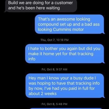 Performance Diesel Machine - Conversation showing unprofessionalism and unresponsive. 1-7 - Machine Shops Near Me - Albuquerque, New Mexico Performance Diesel Machine - Conversation showing unprofessionalism and unresponsive. 1-7 - Machine Shops Near Me - Albuquerque, New Mexico