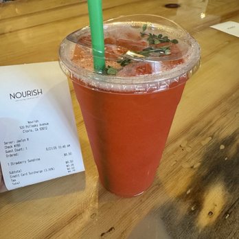 Nourish - Strawberry sunshine. $8 on menu, $8.50 charged, & fees added for using credit card... - Grocery Near Me - Clovis, California