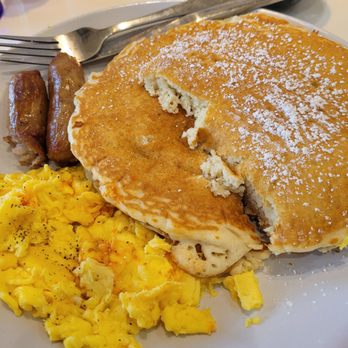 Brunch Sociall - 3 pancakes combo with sausage and eggs. - Breakfast & Brunch Near Me - Chicago, Illinois Brunch Sociall - 3 pancakes combo with sausage and eggs. - Breakfast & Brunch Near Me - Chicago, Illinois