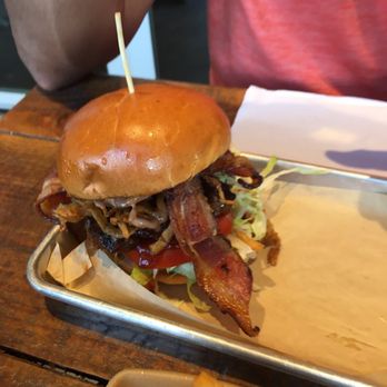 Burger Bench - My husbands smoke house burger was HUGE!!! He are the whole thing! - American Near Me - Escondido, California
