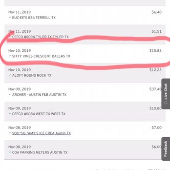 Sixty Vines - Here is a screenshot of my credit card bill to show that I was there - New American Near Me - Dallas, Texas Sixty Vines - Here is a screenshot of my credit card bill to show that I was there - New American Near Me - Dallas, Texas