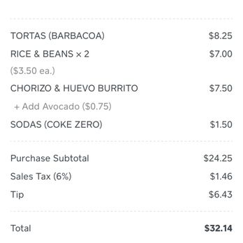 Taco T - receipt for 2, texted to you - Mexican Near Me - Smyrna, Georgia