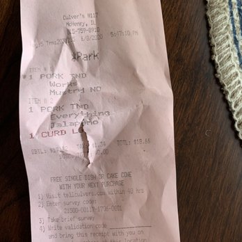 Culver's - My receipt was printed correctly.  At least that was correct. - Ice Cream & Frozen Yogurt Near Me - McHenry, Illinois