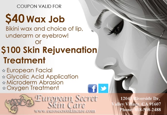 Photo of European Secret Skin Care - Los Angeles, CA, US. Mention this $$$ saving coupon when booking your appointment!