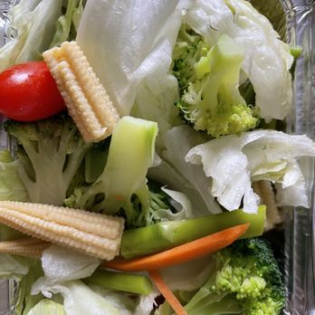 Edo Asian Fusion - House Salad. Not what I expected.  Asparagus broccoli baby corn tomato cucumber. - Japanese Near Me - Brooklyn, New York