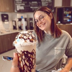 CrossRoads Coffee House - Mocha Frappe with chocolate and caramel drizzle!