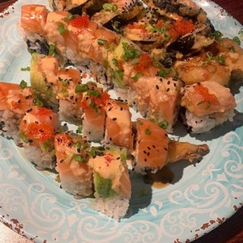 Sakura Sushi - Salmon lover roll, Godzilla roll, and a DF Forever roll - Sushi Bars Near Me - Auburn, California