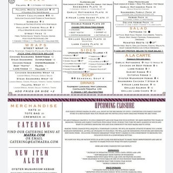 Mazra - Menu - Mediterranean Near Me - San Bruno, California