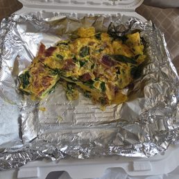 Egg spinach bacon cheese comes with mushrooms but didn't get. Sorry I had already ate part of it. Egg spinach bacon cheese comes with mushrooms but didn't get. Sorry I had already ate part of it.