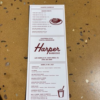 Harper Barbecue - Menu (front) - Barbeque Near Me - Costa Mesa, California Harper Barbecue - Menu (front) - Barbeque Near Me - Costa Mesa, California