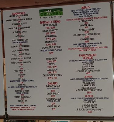 Menu photo 2 Grover's Fingers & Wings Pensacola, FL Menu photo 2 Grover's Fingers & Wings Pensacola, FL
