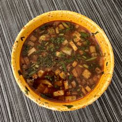 Tacos Pollo Loco #2 - Birria soup (red soup)