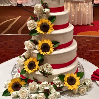 Cakes By Karin - 5 Tier Sunflower and Roses Fondant Wedding Cake - Bakeries Near Me - Hudson, Ohio