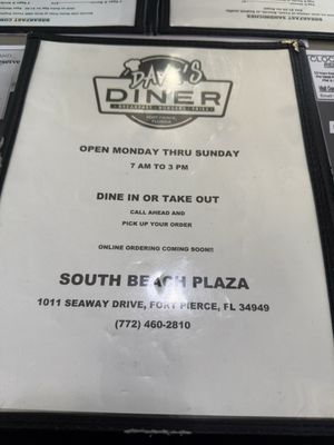 Menu photo 3 Dave's Diner Fort Pierce, FL