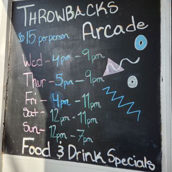 Throwbacks - Hours - Arcades Near Me - Culpeper, Virginia