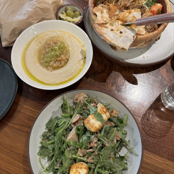 Miriam - Grilled Halloumi Cheese & Artichoke Heart Salad, Miriam's Hummus and Lamb Shawarma Terracotta. So delicious!! - Mediterranean Near Me - New York, New York Miriam - Grilled Halloumi Cheese & Artichoke Heart Salad, Miriam's Hummus and Lamb Shawarma Terracotta. So delicious!! - Mediterranean Near Me - New York, New York