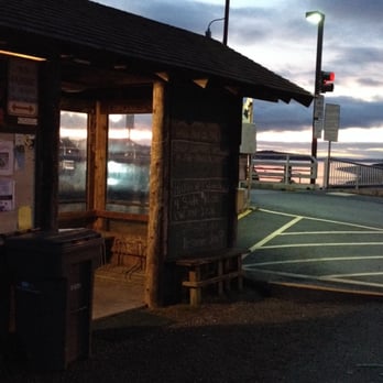Guemes Island Ferry - Heated shelter Guemes side, at dusk. - Ferries Near Me - Anacortes, Washington