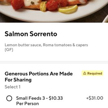 Buca di Beppo Italian Restaurant - Door dash photo of salmon sorrento - Italian Near Me - Albuquerque, New Mexico