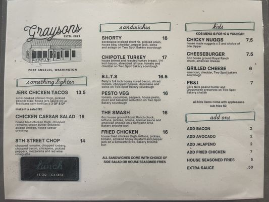 Menu photo 1 Graysons Port Angeles, WA Menu photo 1 Graysons Port Angeles, WA