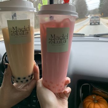 Maddlulu Cafe - Mango Moma - Milk Tea - Large &  Pink Baby (Strawberry) - Milk Bubble Tea - Large - Coffee & Tea Near Me - Covington, Georgia