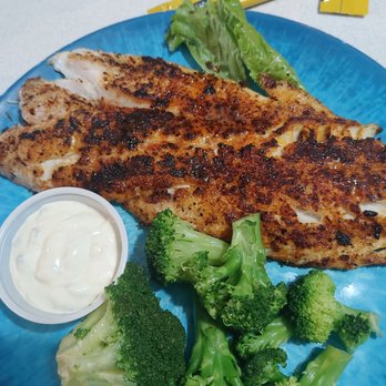 Turtle Shack - Super Grouper (blackened) and steamed brocolli - Seafood Near Me - Palm Coast, Florida Turtle Shack - Super Grouper (blackened) and steamed brocolli - Seafood Near Me - Palm Coast, Florida