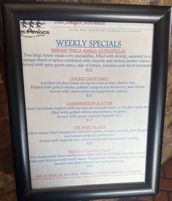 Menu photo 1 Tres Amigos Austin, TX